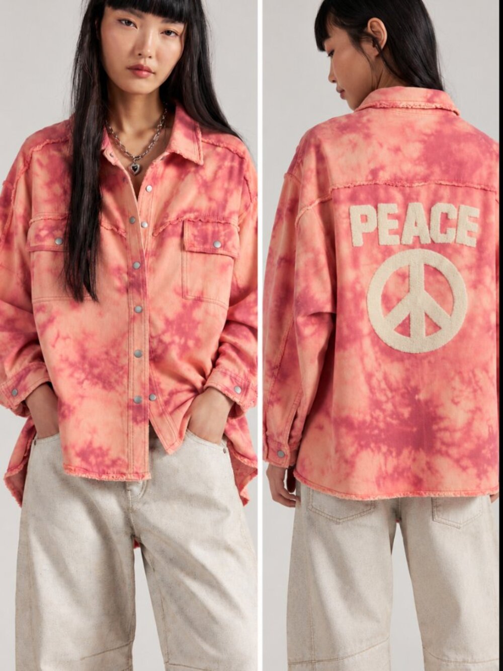 DAVI & DANI TIE DYE PEACE APPLIQUE SHACKET NWT